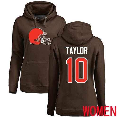 Cleveland Browns Taywan Taylor Women Brown Jersey 10 NFL Football Name and Number Logo Pullover Hoodie Sweatshirt